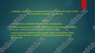 psixologiya fanining predmeti va rivojlanish tarixi — PPTX