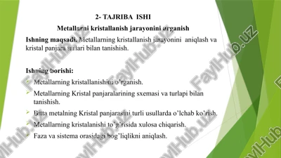 metallarni kristallanish jarayonini urganish — PPTX