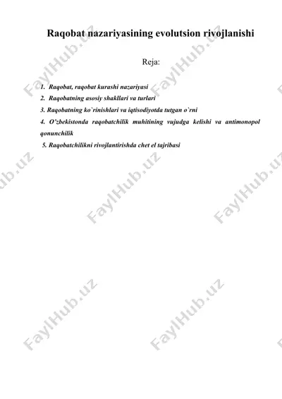 raqobat nazariyasining evolutsion rivojlanishi — DOCX