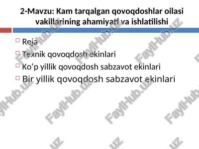 kam tarqalgan qovoqdoshlar oilasi vakillarining ahamiyati va ishlatilishi — PPT