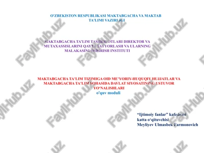 maktabgacha ta'lim tashkilotlari direktor va mutaxassislarini qayta tayyorlash va ularning malakasini oshirish instituti — PPTX