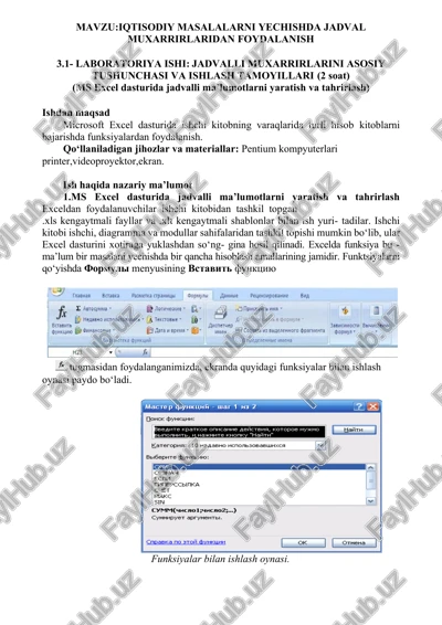 jadvalli muxarrirlarini asosiy tushunchasi va ishlash tamoyillari — DOCX