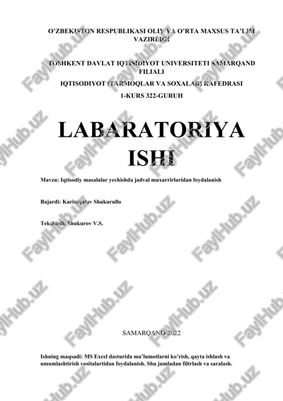 iqtisodiy masalalar yechishda jadval muxarrirlaridan foydalanish — DOCX