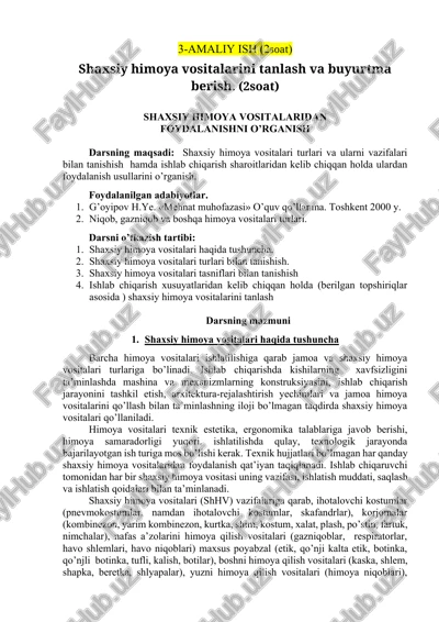 shaxsiy himoya vositalari tanlash va buyurtma berish — DOCX