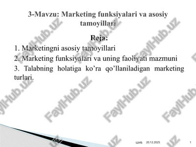 marketing funksiyalari va asosiy tamoyillari — PPTX