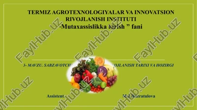 sabzavotchilik sohasining rivojlanish tarixi va hozirgiholati — PPTX