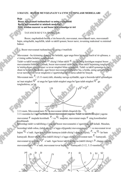 bozor muvozanati va unni ta’minlash modellari — DOCX