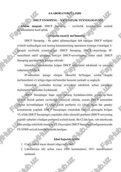 dhcp snooping – xavfsizlik texnologiyasi — DOCX