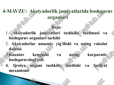 aksiyadorlik jamiyatlarida boshqaruv organlari — PPT