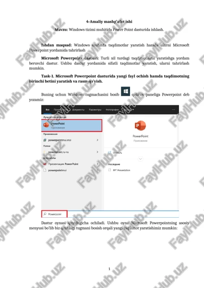 windows tizimi muhitida power point dasturida ishlash — DOCX