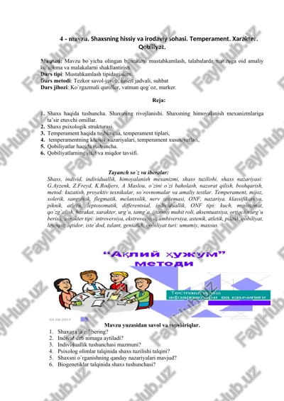 shaxsning hissiy va irodaviy sohasi — DOCX
