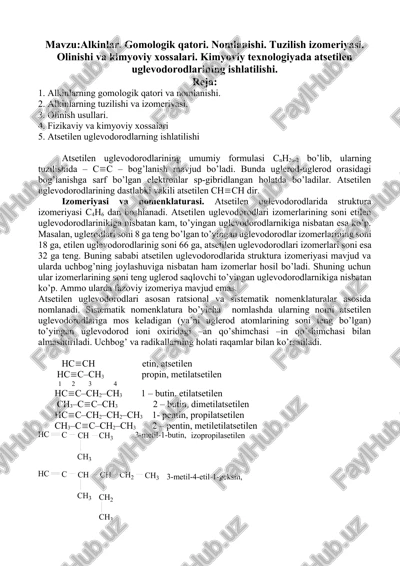 atsetilen uglevodorodlarining ishlatish — DOCX