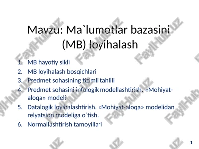 ma`lumotlar bazasini(mb) loyihalash — PPTX