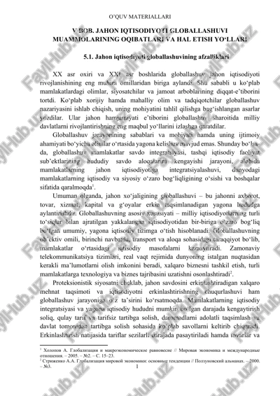 jahon iqtisodiyoti globallashuvi muammosi — DOCX