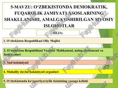 o‘zbekistonda demokratik, fuqarolik jamiyati asoslari — PPT