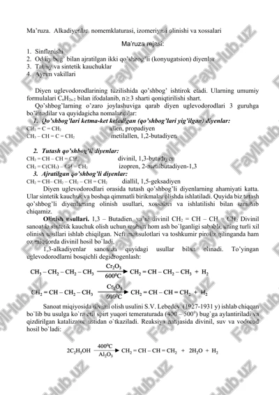 tutash qo’shbog’li uglevodorodlar — DOCX