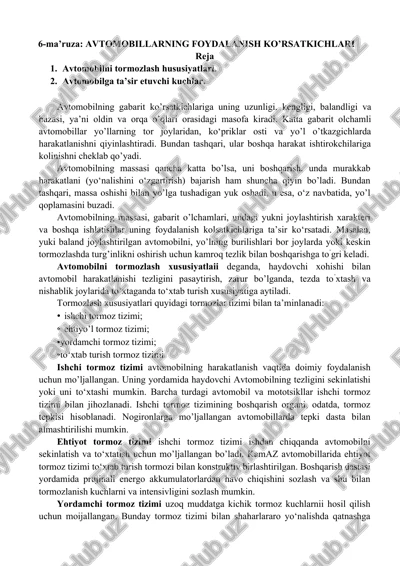 avtomobillarning foydalanish ko’rsatkichlari — DOCX