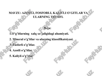 azotli, fosforli, kaliylio'gitlar — PPTX