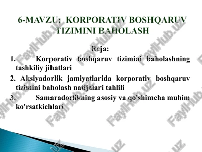 korporativ boshqaruv tizimini baholash — PPT
