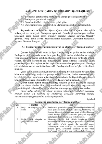 qarorlarni ishlab chiqish va uni qabul qilish — DOCX