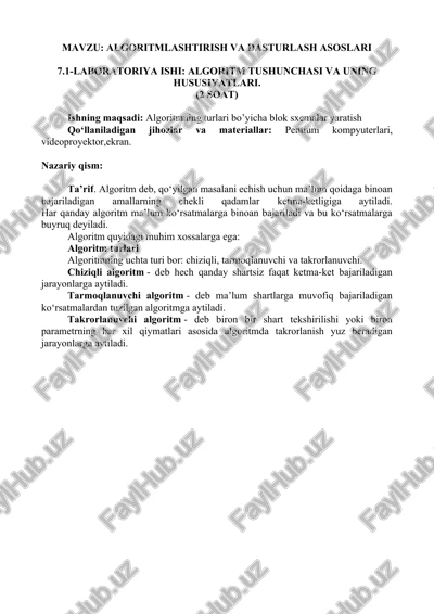 algoritmlashtirish va dasturlash asoslari — DOCX