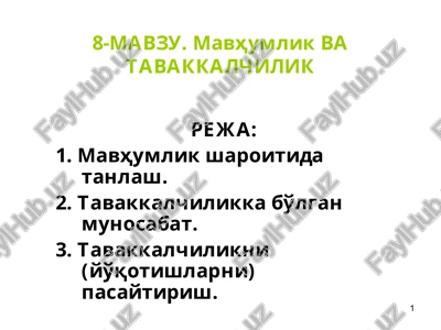 mavhumlik va tavakkalchilik — PPT