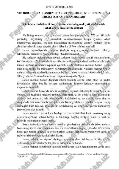 jahon ishchi kuchi bozori va migratsiyasi muammolari — DOCX