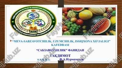 bargli sabzavot ekinlarining ko'kbarglari iste'moli — PPTX