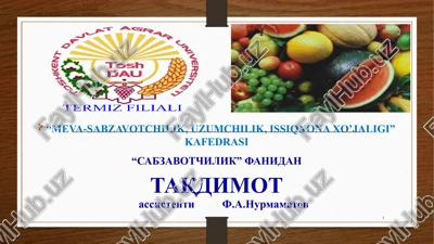 ko'kat, dukka kli va kam tarqalgan sabzavot ekinlar — PPTX