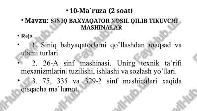 siniq baxyaqator xosil qilib tikuvchi mashinalar — PPTX