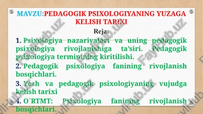 psixologik psixologiyani yuzaga kelish tarixi — PPTX