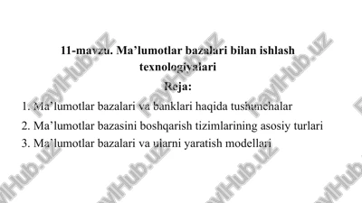 ma'lumotlar bazalari bilan ishlash texnologiyalari — PPTX