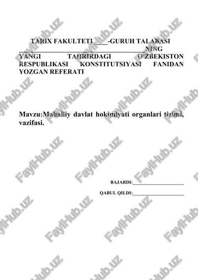 mahalliy davlat hokimiyati organlari tizimi, vazifasi. — DOCX