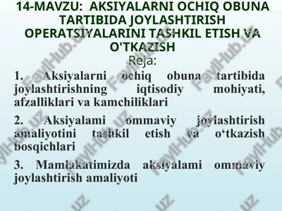 aksiyalarni ochiq obuna tartibida joylashtirish — PPT