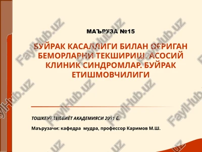 buyrak kasalligi bilan og'rigan bemorlarni tekshirish — PPT