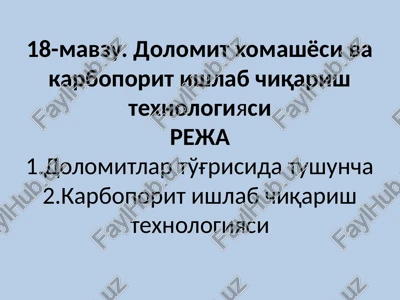dolomit xomashyosi va karboporit ishlab chiqarish texnologiyasi — PPTX