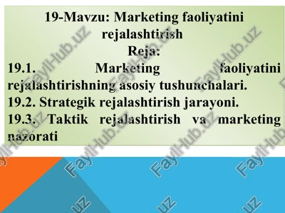 marketing faoliyatini rejalashtirish — PPT