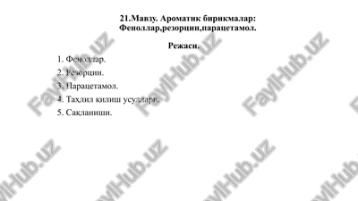 aromatik birikmalar:fenollar,rezortsin,paratsetamol. — PPTX