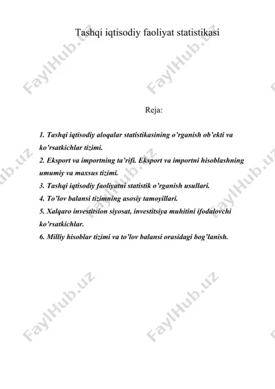 tashqi iqtisodiy faoliyat statistikasi — DOC