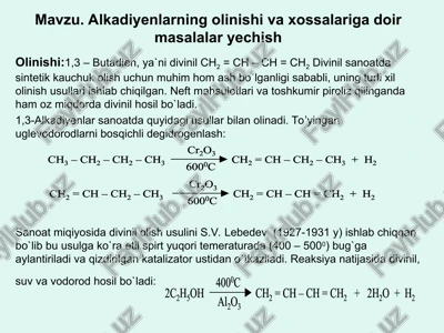 1,3-alkadiyenlarning olinishi va xossalariga doir masalalar yechish — PPT