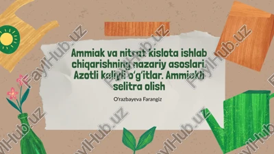 ammiak va nitrat kislota ishlab chiqarishning nazariy asoslari — PPTX