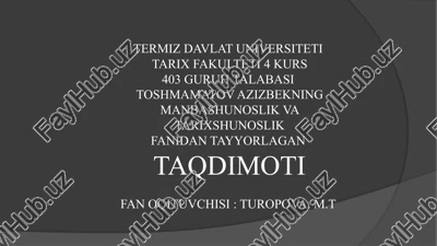 oʻzbekistonda tarix shunoshlik fanining alohida soha sifatida rivojlanishi — PPTX