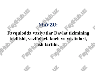 o'zbekiston respublikasi fuqarohimoyasini tashkil etishda qo'llaniladigan kuchlar va vositalar — PPTX