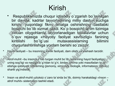 hayotiy faoliyat xavfsizligi — PPTX