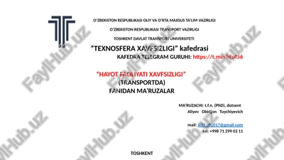 "hayot faoliyati xavfsizligi" — PPTX