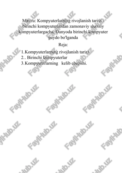 kompyuterlarning rivojlanish tarixi — DOCX