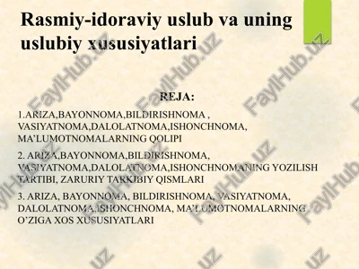 rasmiy-idoraviyuslub va uning uslubiy xususiyatlari — PPTX