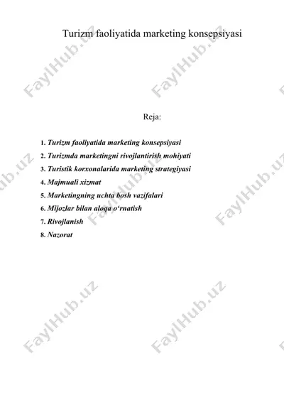 turizm faoliyatida marketing konsepsiyasi — DOC