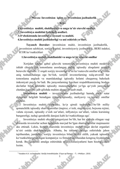 investitsion iqlim va investitsion jozibadorlik — DOCX