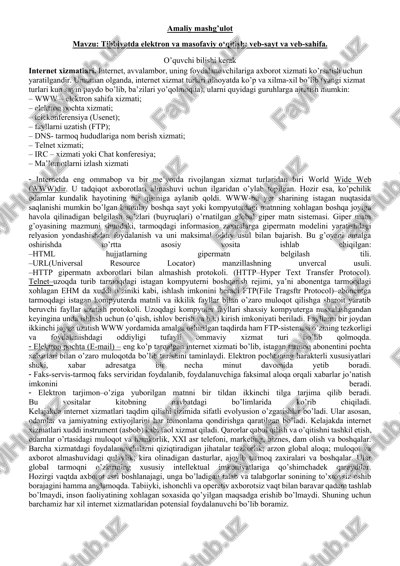 tibbiyotda elektron va masofaviy o‘qitish: veb-sayt va veb-sahifa — DOCX